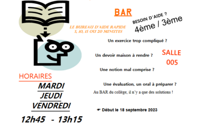 4° – 3°: une difficulté sur un devoir à faire? Viens au B.A.R!