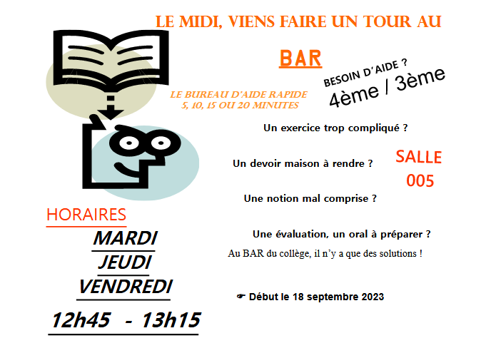 4° – 3°: une difficulté sur un devoir à faire? Viens au B.A.R!