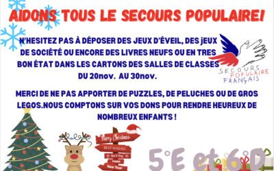 Collecte solidaire pour le Secours Populaire. On a besoin de vous!